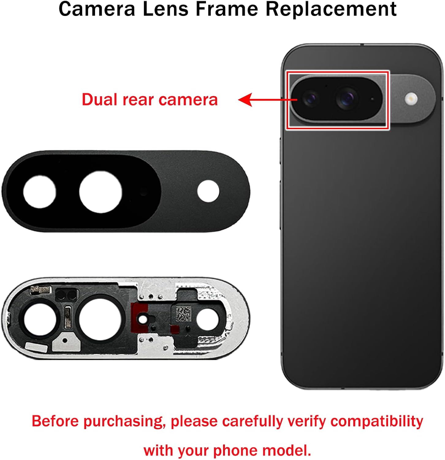 for Pixel 9 Back Glass Replacement Compatible for Google Pixel 9 5G Rear Back Cover Glass Housing Door with Camera Lens,Pre-Install Tapes and Toolkits(Not for Pixel 9 Pro/9 Pro XL)-Obsidian