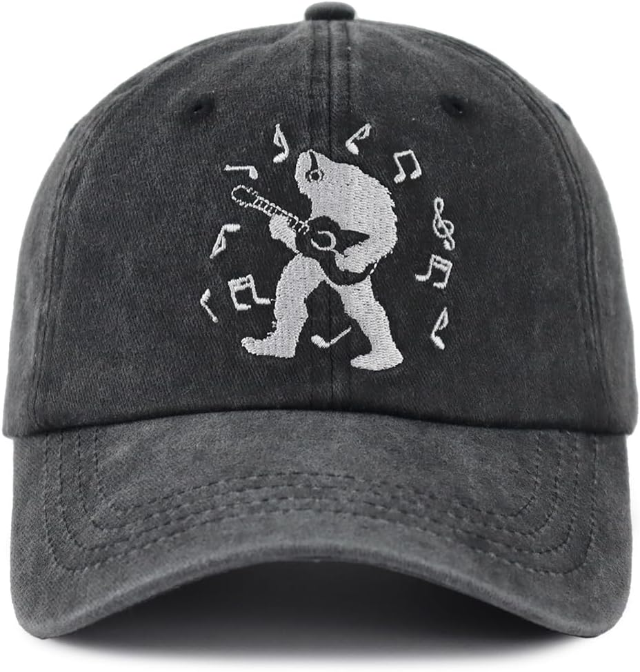Bigfoot Hats for Men Women, Funny Adjustable Cotton Embroidered Music Guitar Sasquatch Baseball Cap