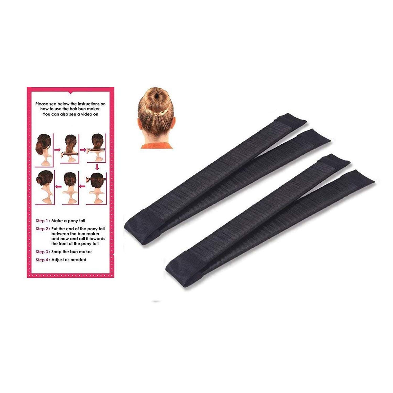 Pack of 2, Girls Perfect Hair Bun Making Styling French Twist Donut Bun Hairstyle Tool, Hair Accessories For Women and Girls Black