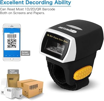 NETUM Bluetooth Barcode Scanner 1D 2D QR Ring Mini Bar Code Reader 2.4G Wireless Wearable Scanner Gun Compatible for Windows, Mac OS, Android 4.0+, iOS,Support Scan PDF417 DataMatrix