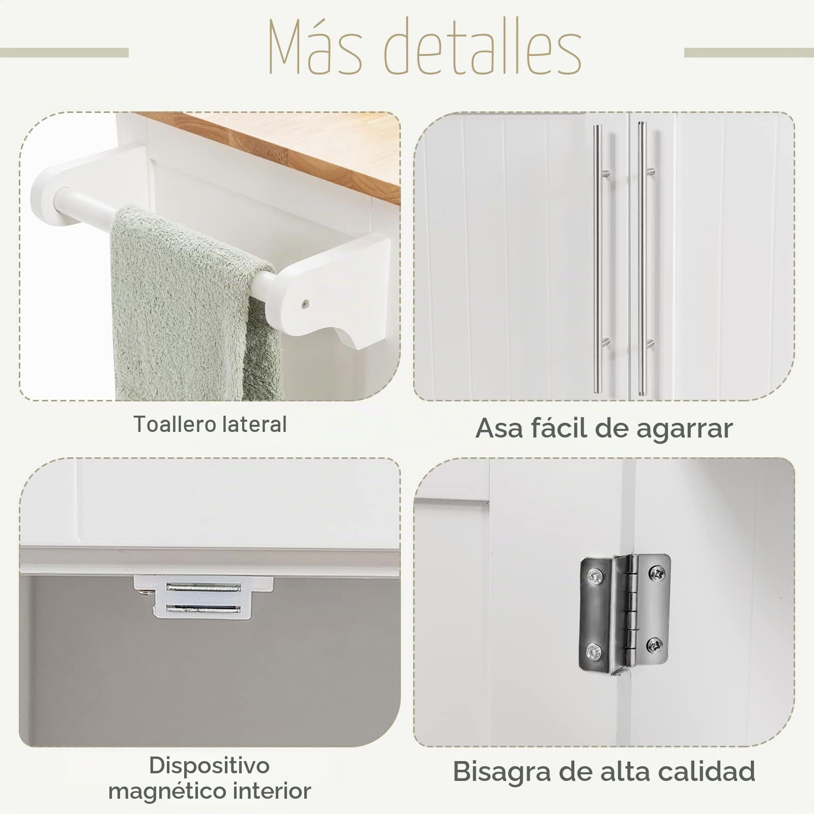 GOPLUS Postre con Ruedas, Cesta de Cocina de Madera, con Armario, Estante de 3 Niveles Ajustables y 2 cajones, toalleros, 94 x 45 x 94,5 cm, Blanco