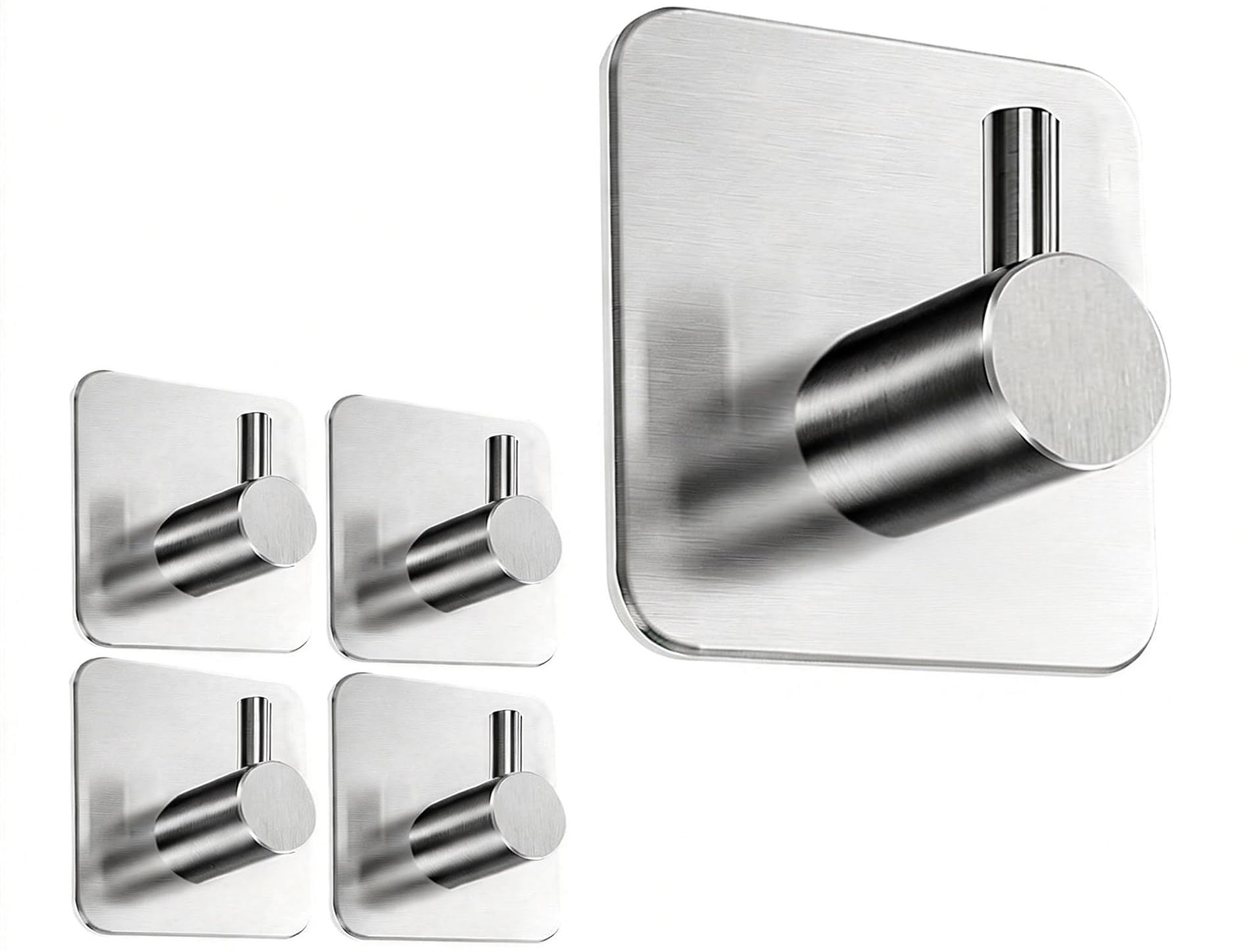 Motswedi Towel Holder Without Drilling, Set of 5, Stainless Steel Adhesive Hooks, Extra Strong, Self-Adhesive Hooks, for Hanging Towels, Bathrobes, Coats and Keys