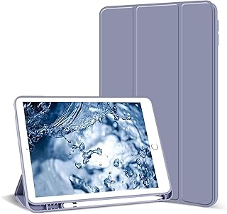 Aoub Case for iPad 6th Generation 2018/iPad 5th Generation 2017 9.7 inch, with Pencil Holder, Auto Sleep/Wake, Soft TPU Back Slim Lightweight Trifold Stand Smart Cover for iPad 9.7 6/5 Case- Purple