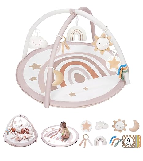 little dove Baby Gym and Infant Play Mat Rainbow Design for Newborn Stage-Based Developmental Activity Gym for Toddlers Aged 0 to 3 6 9 12 Months Old Babies with 7 Toys