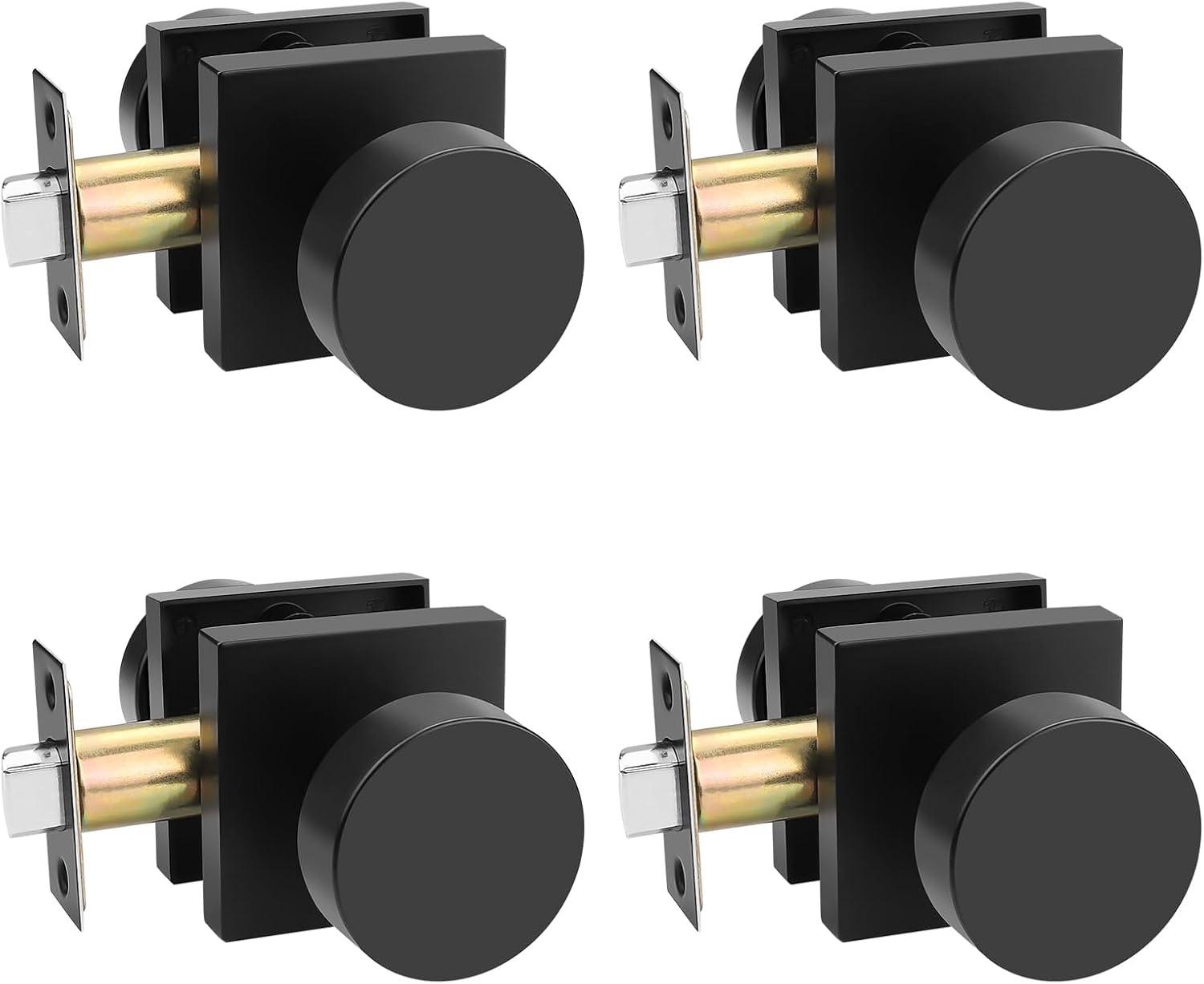 Probrico Square Door Knob Polished Chrome, Interior Door Knob with Lock for Bedroom, Privacy Door Handle, 1 Pack