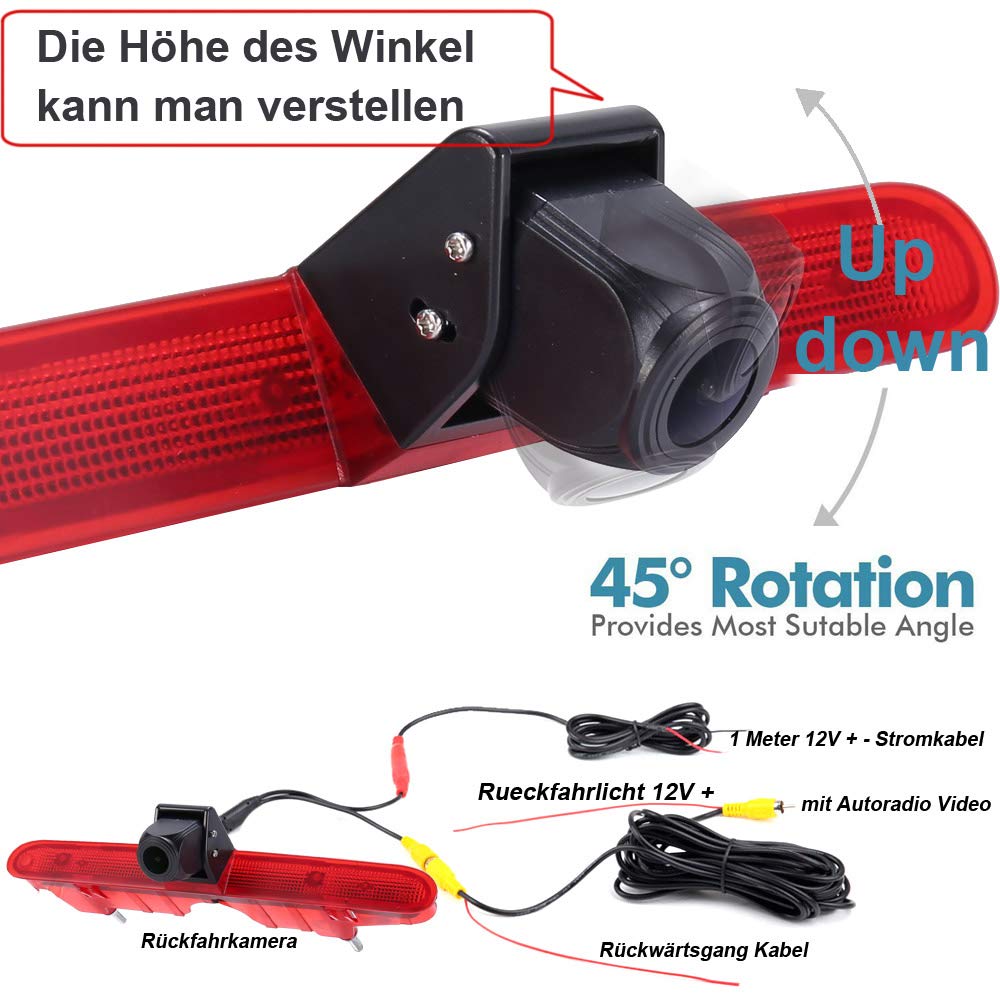 Feu de freinage, caméra de recul, feu stop, caméra + rétroviseur LCD 7" de rechange pour Peugeot Partner 2 II Tepee Rifter/Citroën Berlingo III IV B9 Kasten/Opel Combo Cargo/Vivaro Van NEV/Zafira Life