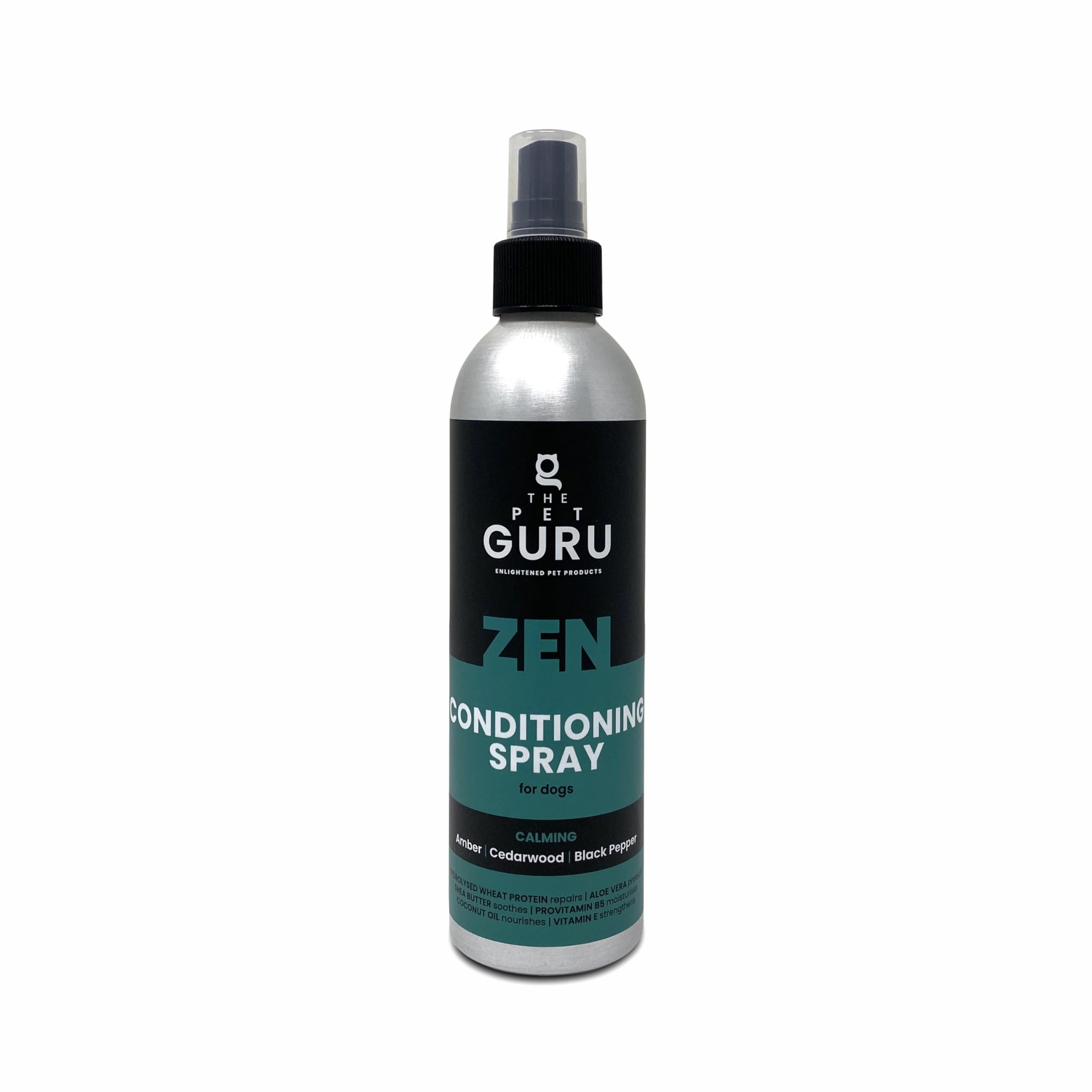 Pet Guru Scented Natural Conditioning Spray, 250ml - Zen Calming Amber Cedarwood Black Pepper Fragrance - Moisturising Dog & Puppy Grooming Spray