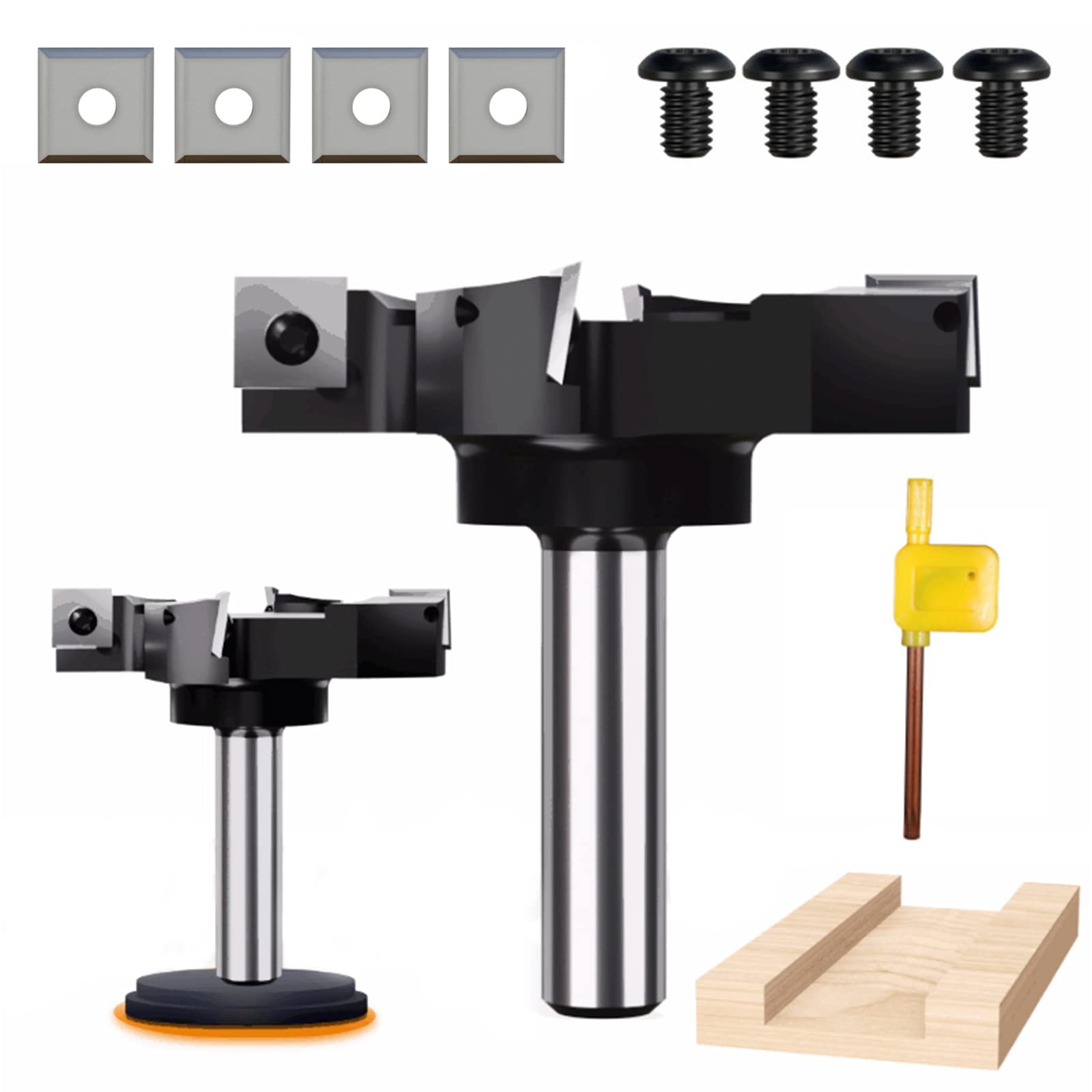 Fraiser Fresa Per Spianare Legno Massello Per Fresatrice Verticale Legno, Diametro 76Mm E Fresa Per Legno Gambo 12Mm, Con 4 Coltellini Intercambiabili in Metallo Duro 12X12mm,1/2" Shank