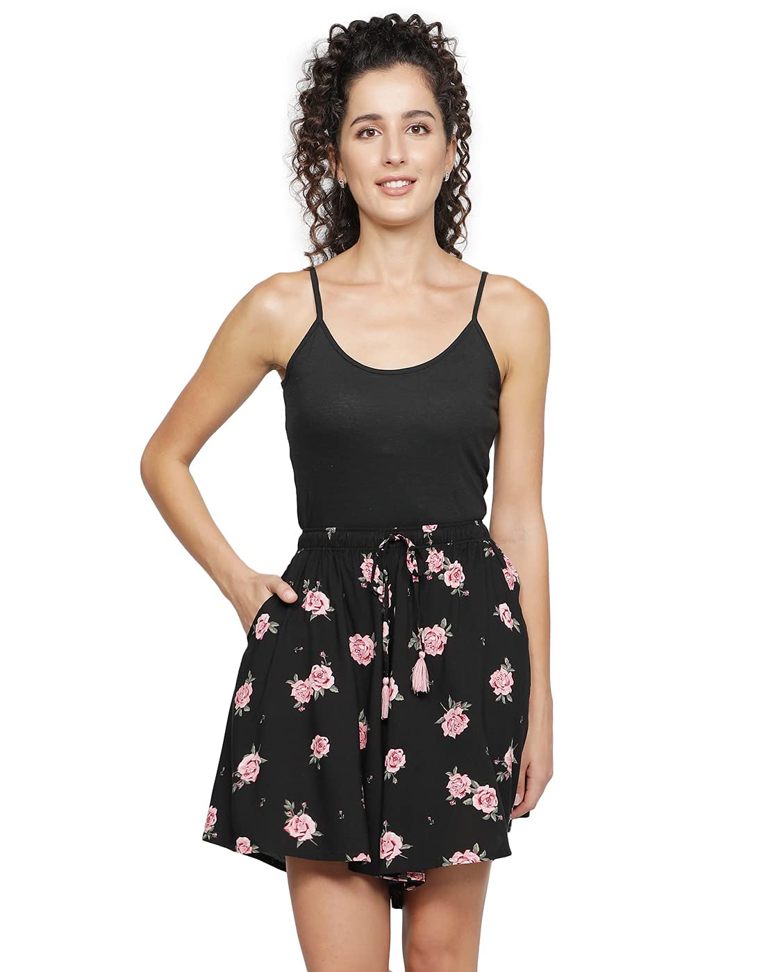 b stories Women's Flared Shorts – Culottes with Pockets|Soft Viscose Lounge & Beach Wear|Mid-Rise Elastic Waistband|Casual Indo-Western Half Pants|Summer Resort & Everyday Wear for Women-picture-58