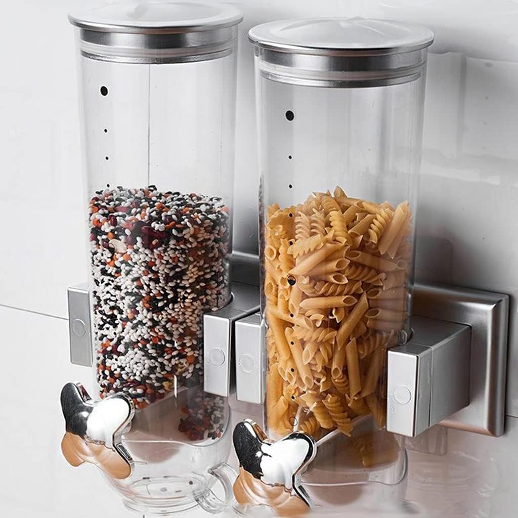Dispensador de cereales, dispensadores de granos de barril, dispensadores de granos de doble barril montados en la pared con taza y tapa, interruptor giratorio, cuerpo transparente de PC for cocina ca