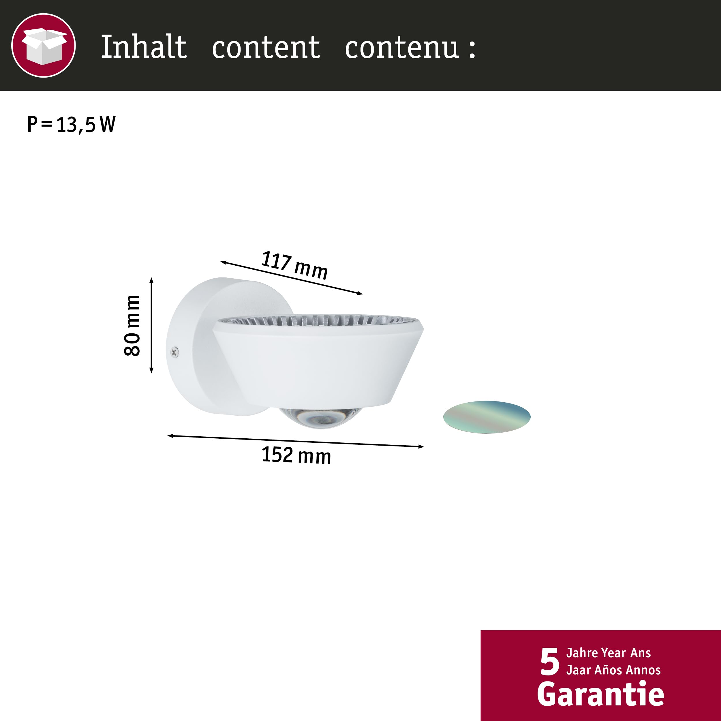 Paulmann 70946 Luminaria de techo LED WallCeiling Sabik IP44 230V redonda incl. 1x9 / 1x4 W regulable blanco mate lámpara de baño plástico 2700 K