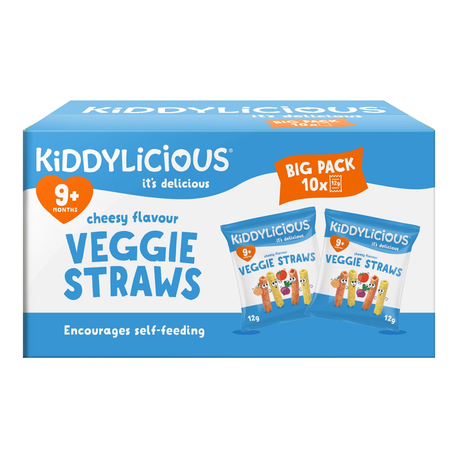 Kiddylicious Cheesy Veggie Straws - Delicious Finger Food Kids Snack - Gluten Free - Suitable for 9+ Months - 10 Packs (10x12gm)