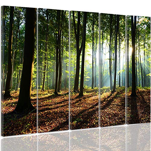 Toile 5 pièces forêt Feeby 100x70 cm | Tableau mural vert multi-panneaux - 2