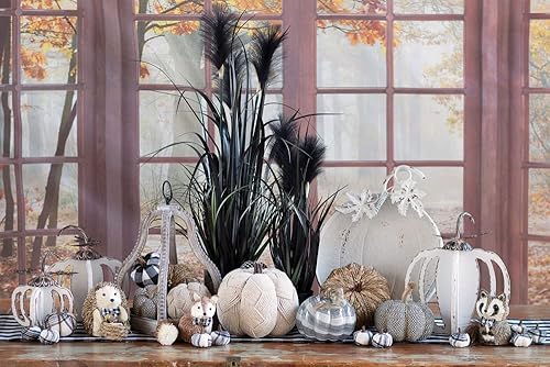 Miniatura 3 de Boston International Decoraciones de otoño y otoño, decoración de estante de mesa con lazo a cuadros blanco y negro, 5 pulgadas de alto, lazo a