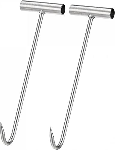 Miniatura 6 de uxcell Gancho para deshuesar carne con mango en T de 23 pulgadas, ganchos en T galvanizados para cocina, carnicería, restaurante, 2 unidades