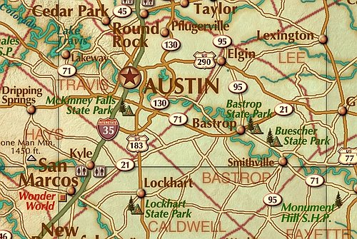 Antiqued Texas Wall Map - Paper 39"W X 36"H #TOP2