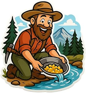 Cartoon Prospector Sticker Sierra Nugget Hunter Gold Panning Character Vinyl Decal for Laptop Car Bumper Window Miner’s Fun Art