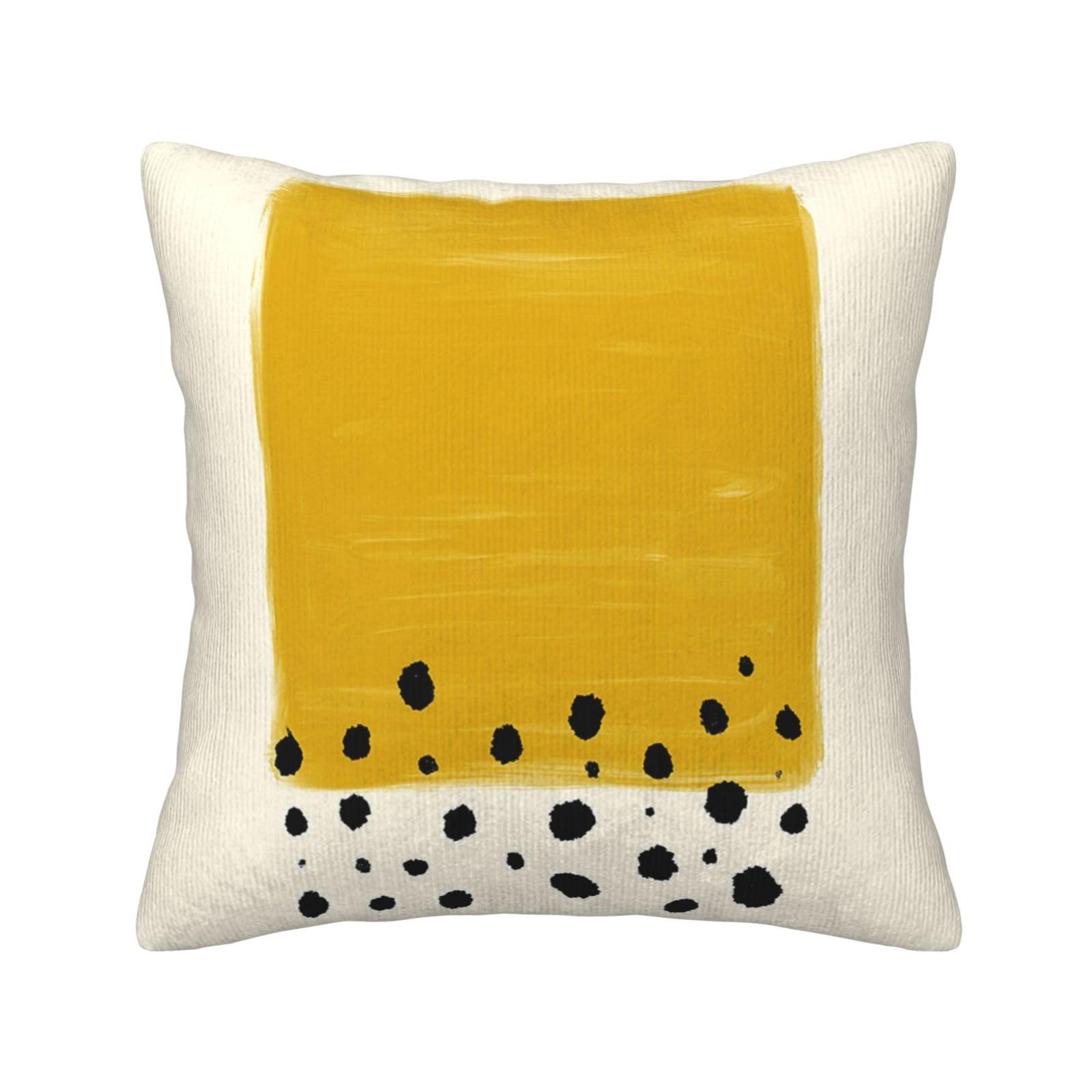 Housse de coussin en velours côtelé moutarde et noir 45x45 cm pour canapé