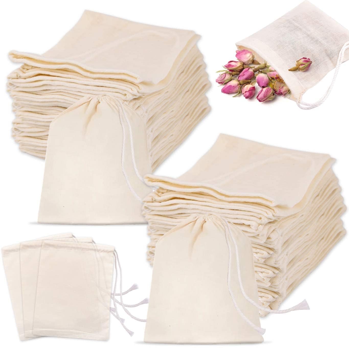 Breezy Blends Drawstring Muslin Bag Coin Pouch Herb Bag Pouch for Wedding Party Jewellery Bag Gift wrap Pack Bag Party gift packing Surprise gift pack (3x5) Inches): 20 Pcs-image-21