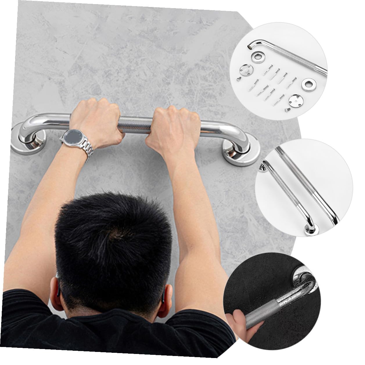 VILLCASE Barra de Apoyo para Baño 40 Cm Acero Inoxidable 304 Antideslizante Pasamanos de Seguridad para Personas Mayores Baño Ducha Soporte Estable para Movilidad y Accesibilidad