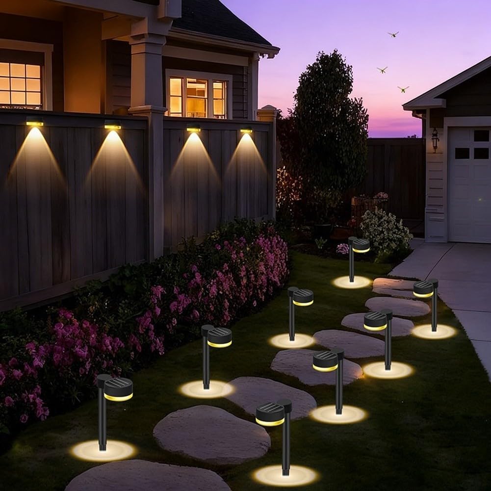 Lámpara solar LED de jardín, resistente al agua, bicolor