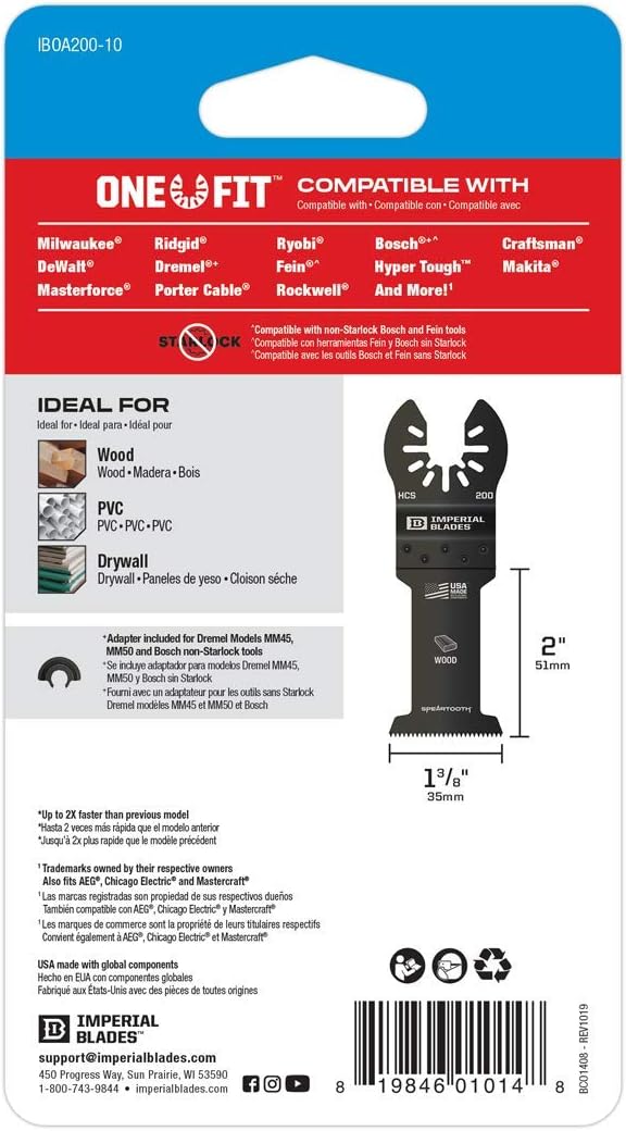 Imperial Blades IBOA200-10 One Fit 1-3/8" Speartooth Fast Cut Wood Blade, 10PC