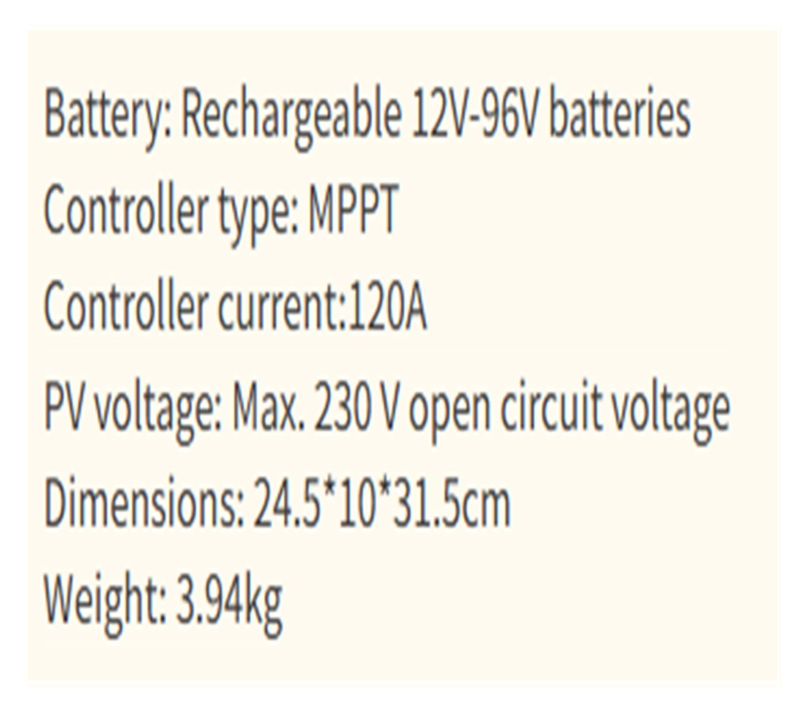 Regolatore di carica solare MPPT Buck 120A batterie regolabili 12-96V