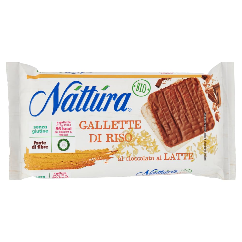Italian Gourmet Náttúra Italian Gourmet gallette di riso bio al cioccolato | ricoperte e leggere, mit Milchschokolade, Ballaststoffquelle für merenda e, Gesamtnettogewicht 1,44 kg + Kostenlos Polpa 400g
