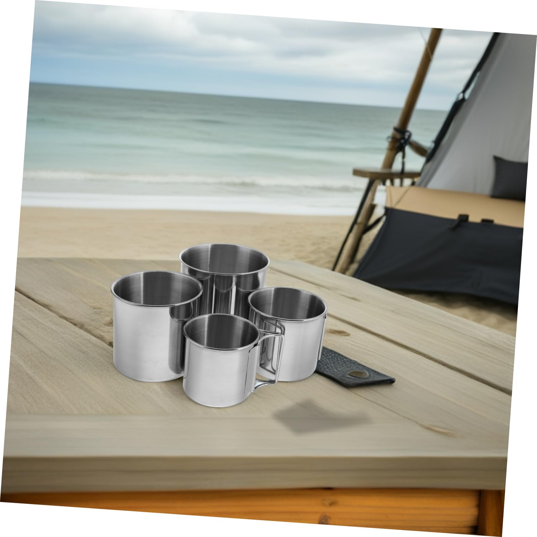 GALPADA 4pièces Tasse De Camping Pliable Acier Inoxydable Pour Randonnée Tasses De Empilables Pour Activités De Plein Air Avec Poignée De Rangement