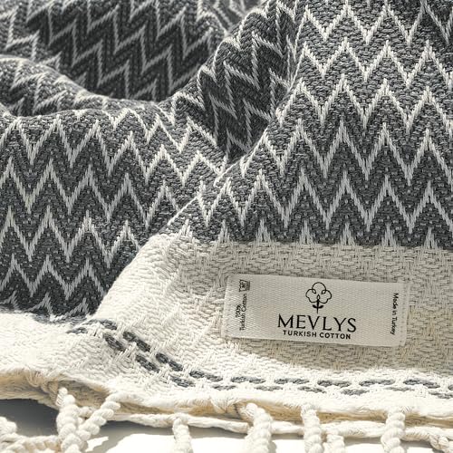 MEVLYS Saunahandtuch Hamamtuch [2er Pack] Latte/Anthrazit – Ansicht 5