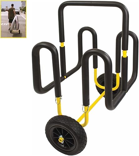 Suspenz Carrito de transporte doble SUP con ruedas sin aire, transportadorcarrito para 2 tablas de remo de pie y tablas de surf, amarillo (22-9934)
