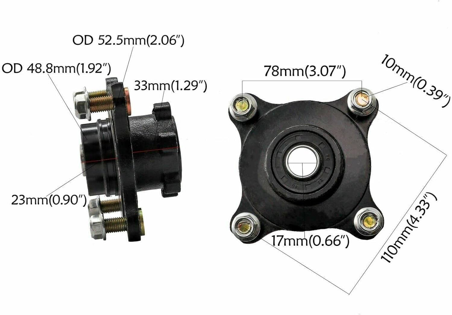 4 Stud Front Wheel Rim Hub with Bearing Assembly with Steering Knuckle and Master Cylinder & 2x Disc Disk Rotor,Caliper for 125cc 150cc Quad Buggy 4 Wheeler ATV UTV