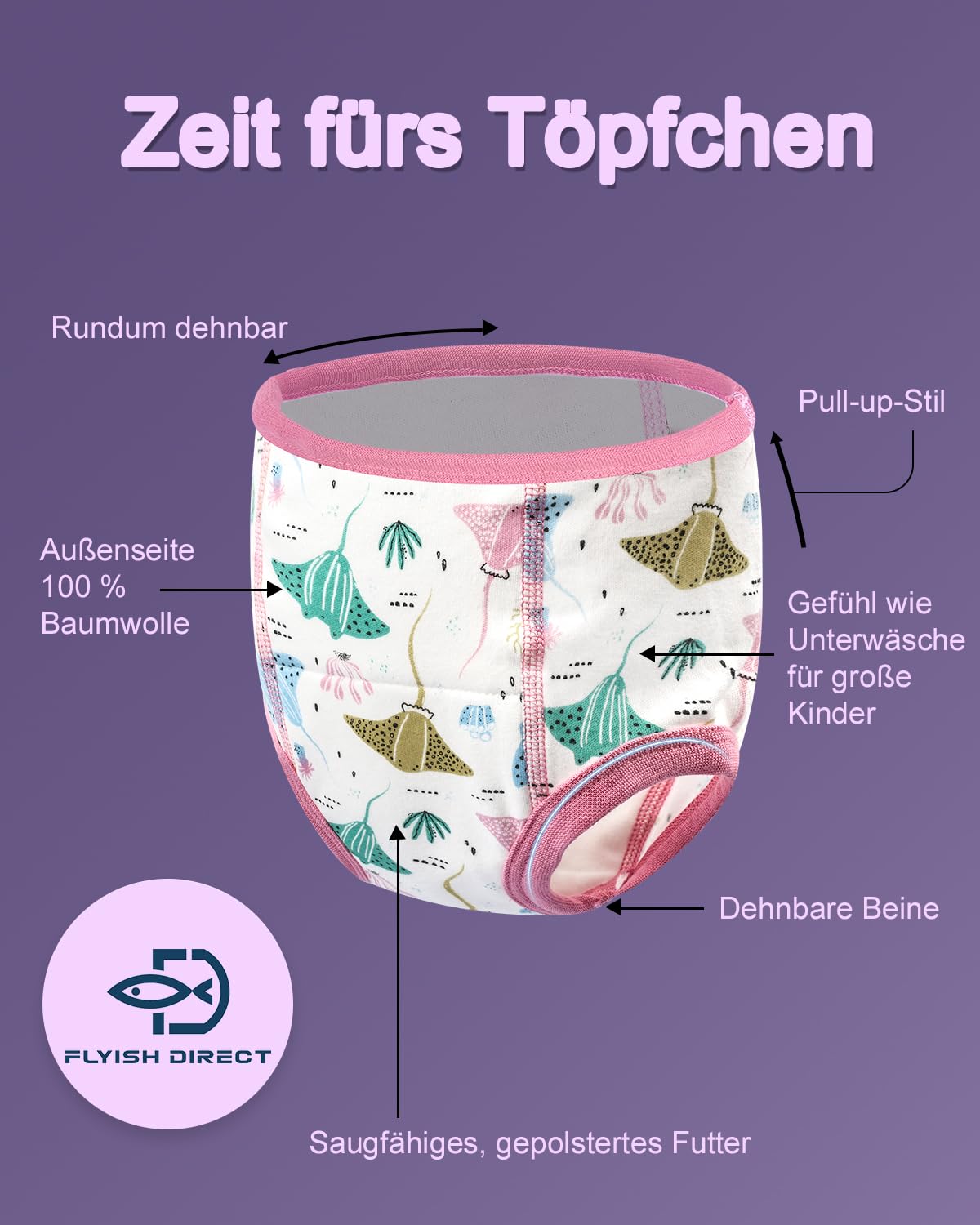 FLYISH DIRECT Töpfchen Trainingshose, Kinder Töpfchentraining Unterwäsche für Jungen und Mädchen, Bequem und Atmungsaktiv - 5