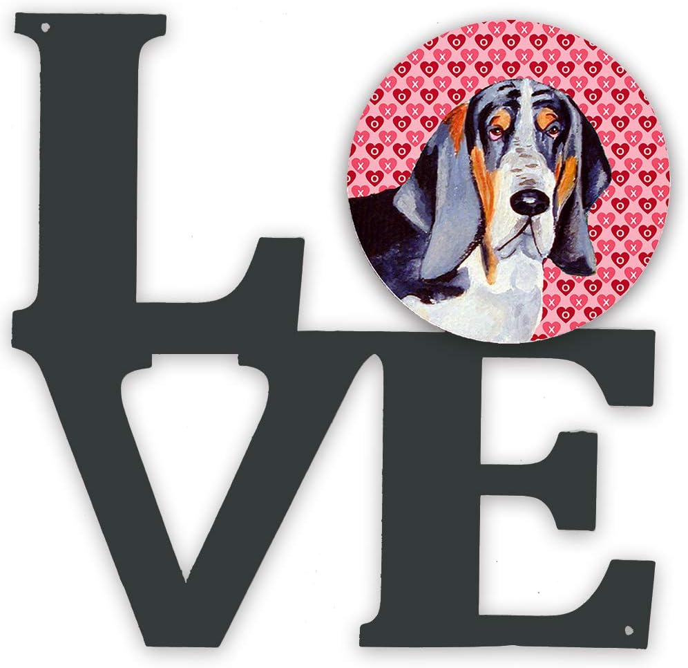 Caroline's Treasures LH9147WALV Basset Hound Hearts Love and Valentine's Day Portrait Metal Wall Artwork LOVE Indoor Outdoor Art Decor Patio, Bathroom, Kitchen Colorful Aluminum and Black Steel Sculpt