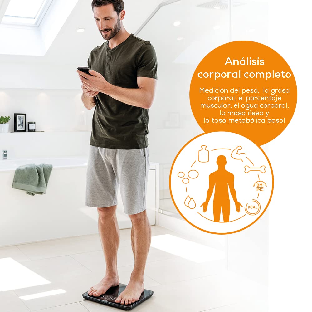 Beurer BF 915 Báscula de diagnóstico, análisis corporal preciso para hasta 8 personas, medición de la grasa corporal, con pantalla XXL iluminada, capacidad de carga de hasta 200 kg