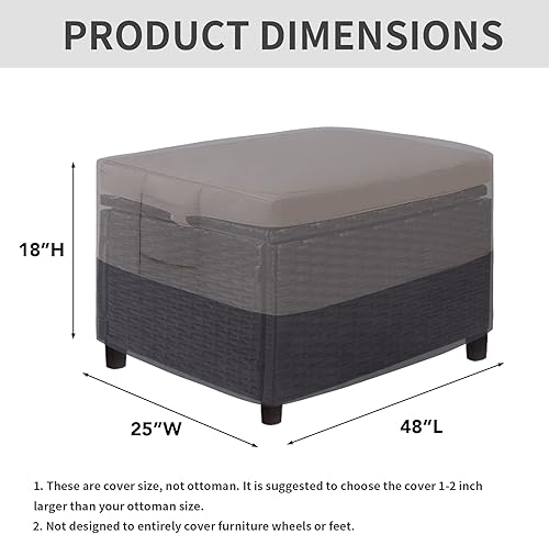 Miniatura 9 de Easy-Going Funda otomana para exteriores, impermeable, para patio, rectangular, resistente, con asas acolchadas (48 x 25 x 18 pulgadas, grisgris