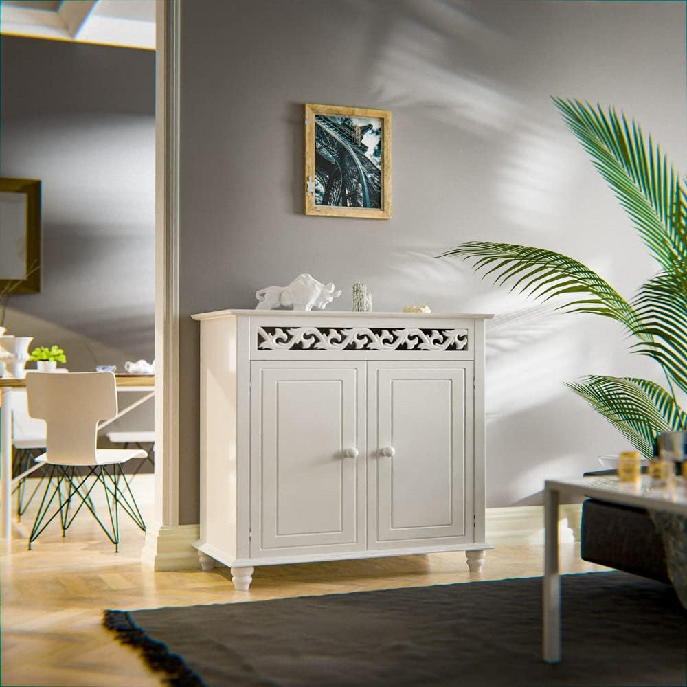 Casaria® Mobiletto Bianco Stile Country 76x65x35cm 2 Scomparti Armadietto Multiuso con Ante Mobile Bagno Consolle Ingresso Credenza Cucina Madia Soggiorno Mobili Salone Arredamento Casa Mobile TV