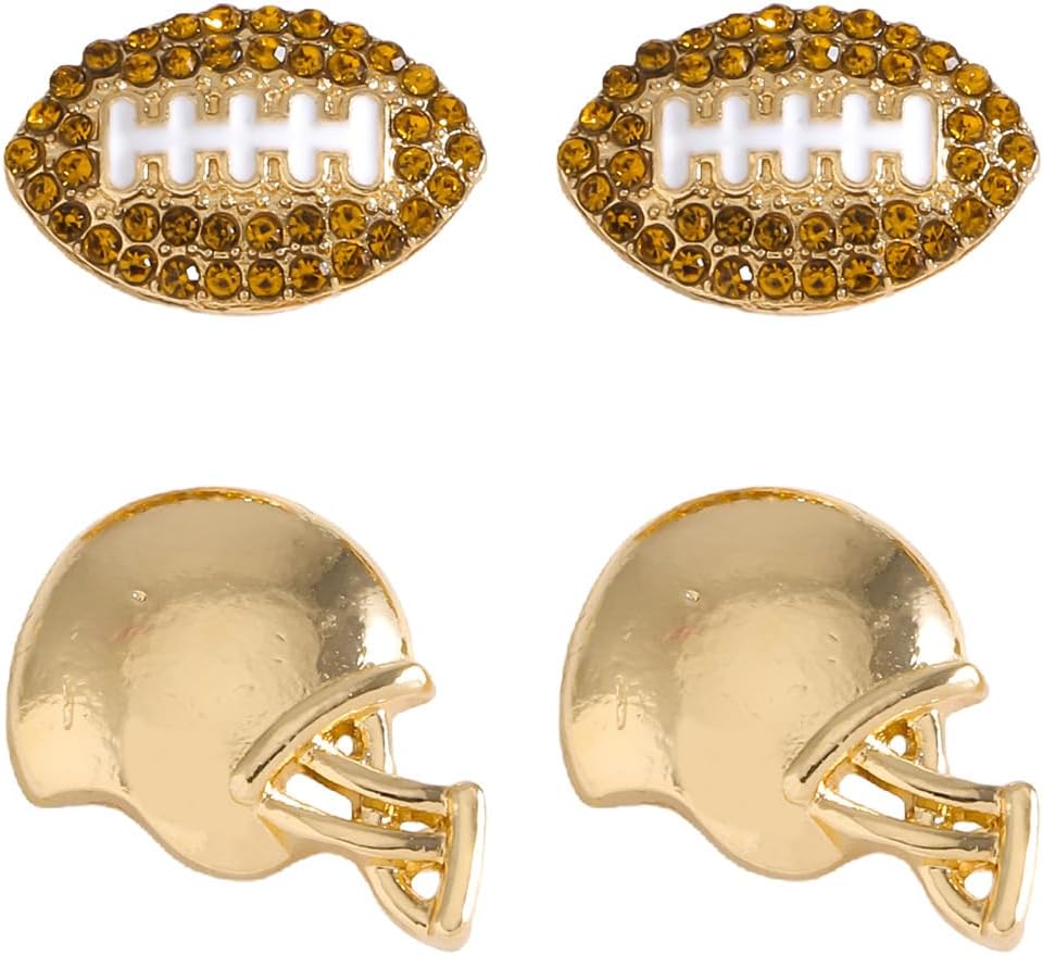 2Pcs Glitter Sports Earrings Stud For Women Rhinestone Baseball Football Basketball Rubby Earrings Funny Sports Fans Lover Gifts TOUCH Helmet Sport Ball Stud Jewelry