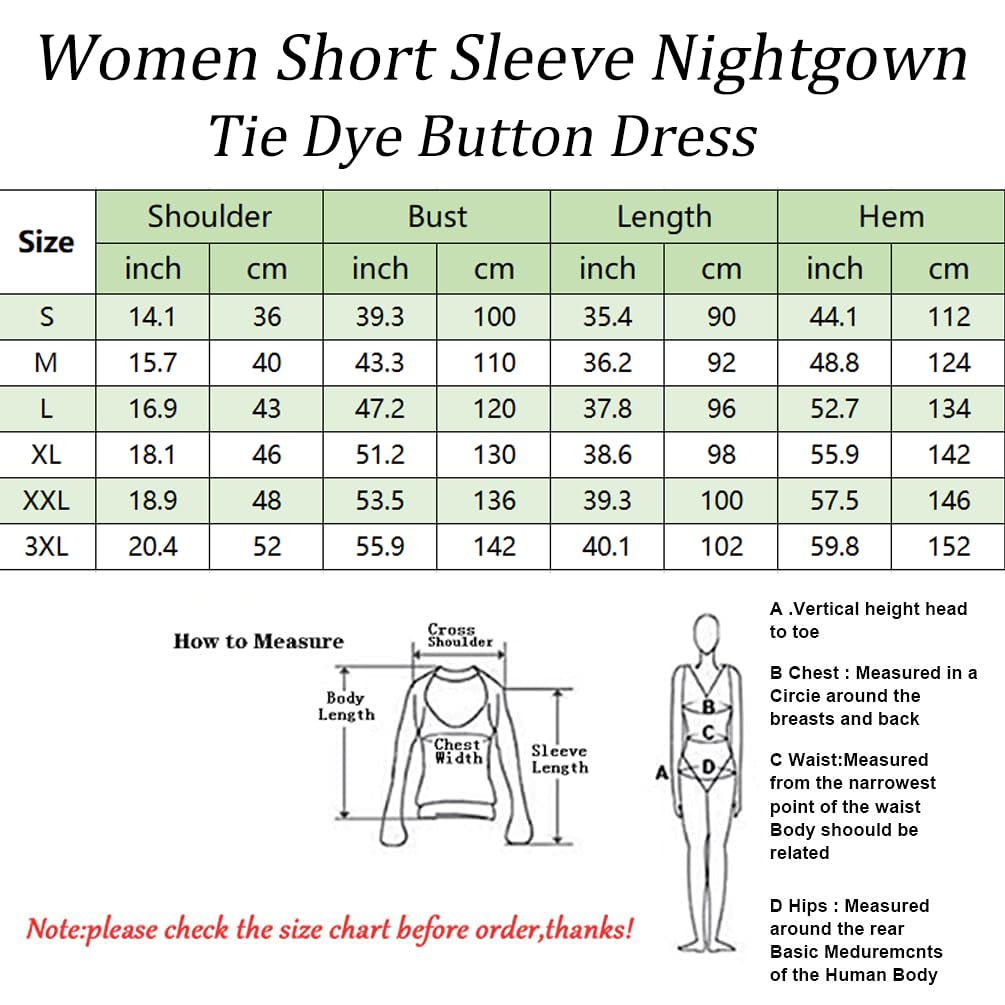ENJOYNIGHT Chemise de nuit à manches courtes pour femme Tie Dye Chemise de nuit d'allaitement Robe de nuit d'allaitement
