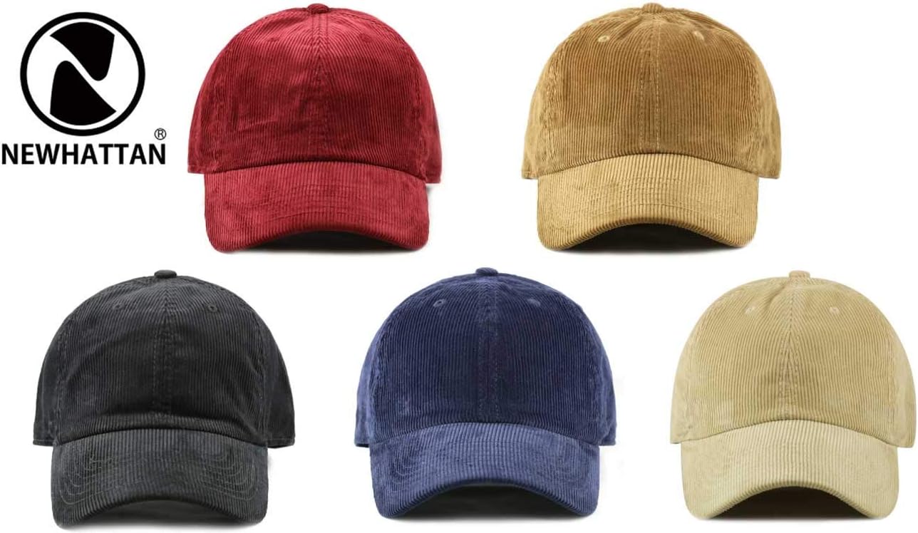 Newhattan Solid Corduroy 100% Cotton Vintage Unisex Baseball Adjustable Polo Trucker Cap Hat - Image 3