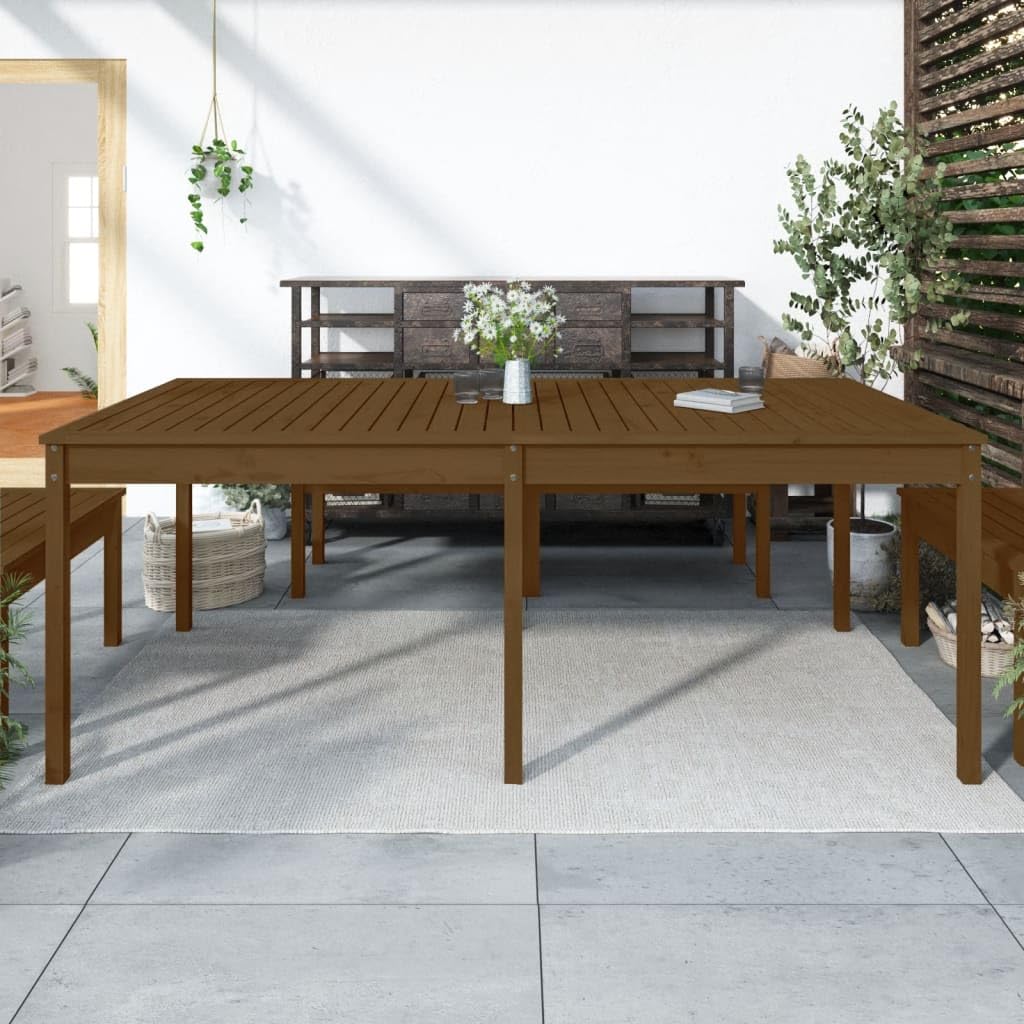 Stół ogrodowy z litego drewna sosnowego, 203,5 x 100 x 76 cm, drewniany stół na taras, do ogrodu, na balkon i dziedziniec, klasyczny stół outdoorowy ze stabilnym blatem i ramą, miodowy brąz