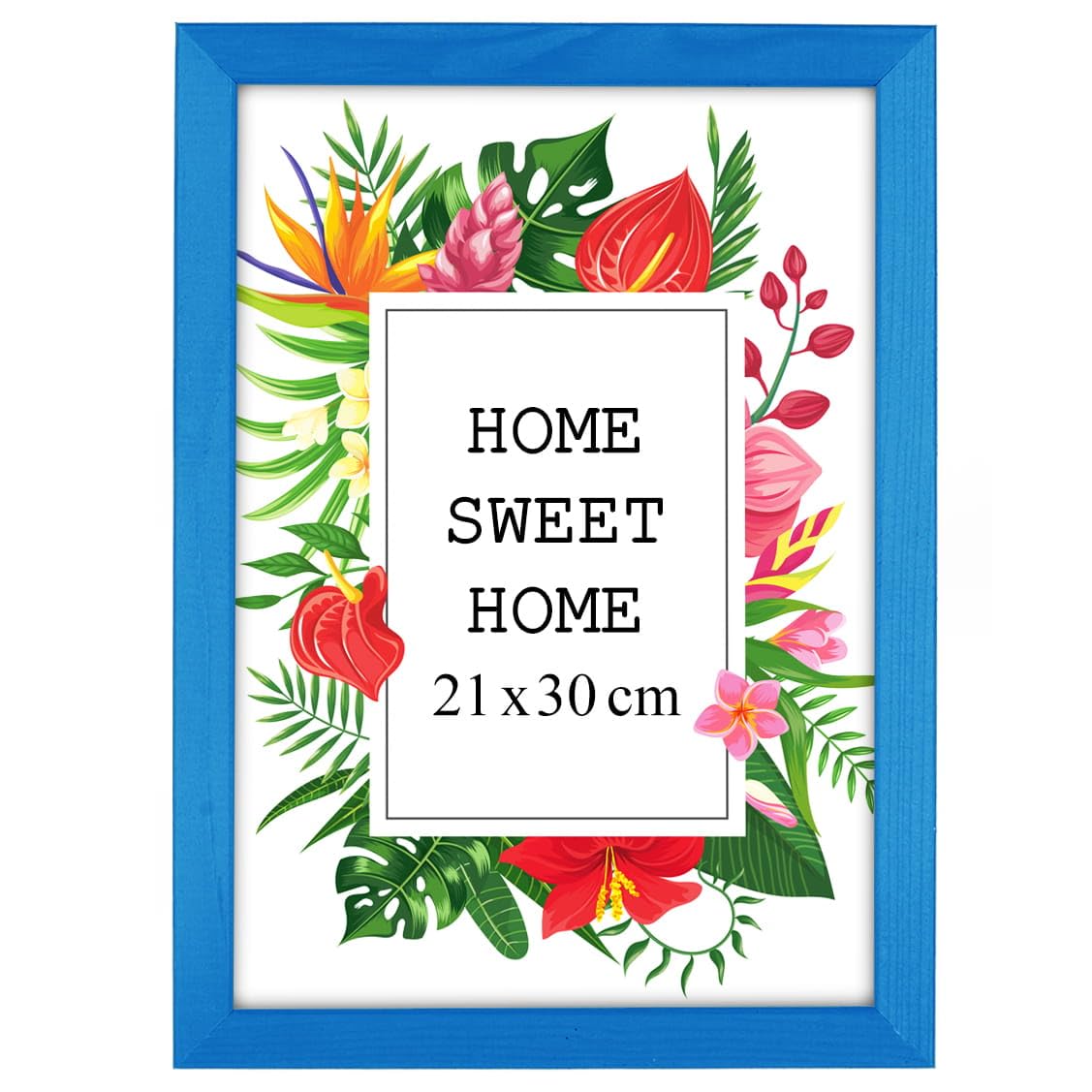 Mg Design Blue Wooden Photo Frame A4 8.3 X 11.7 In (21 X 29,7 Cm) – Shatter-Resistant Acrylic Glass – Wall Mount Portrait & Landscape