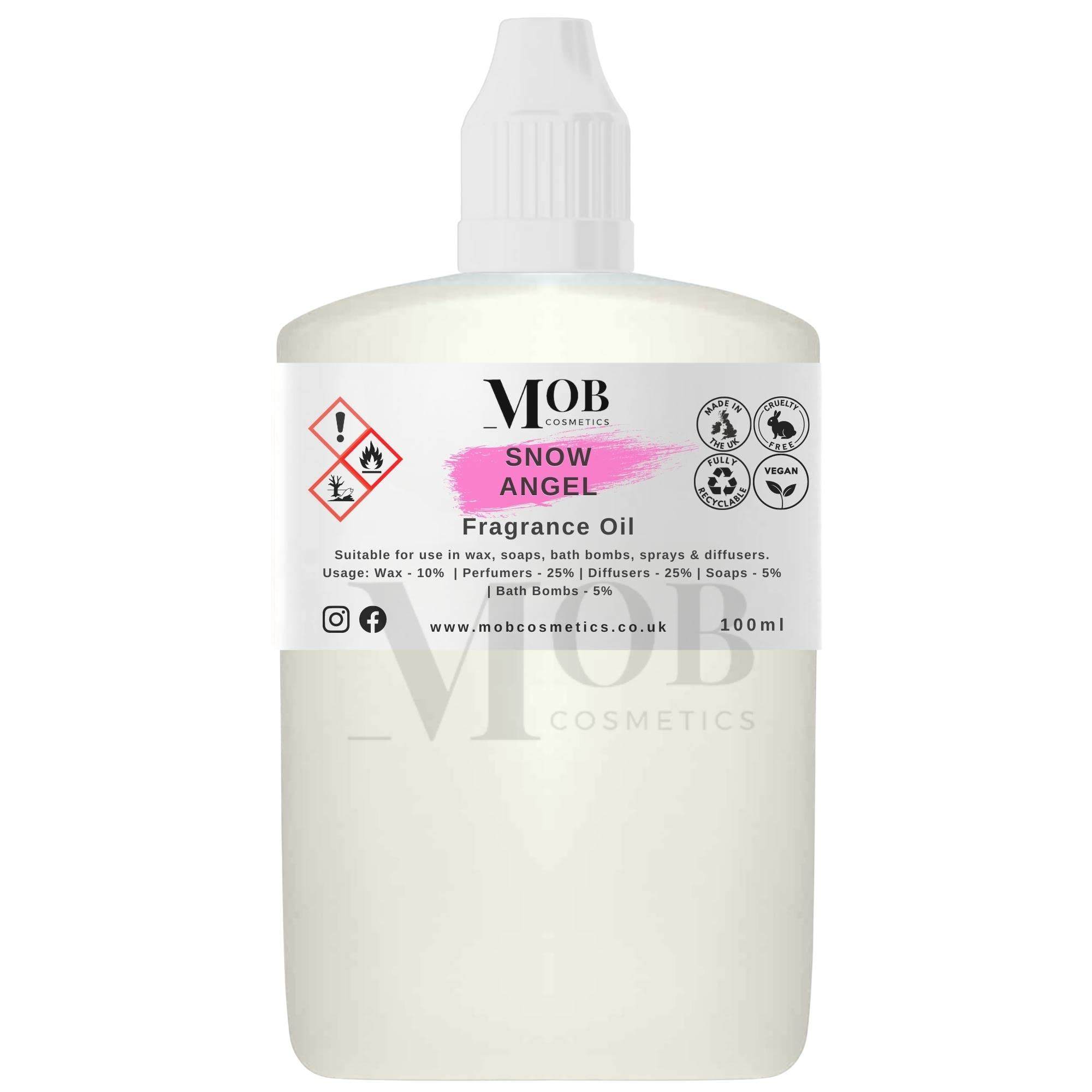 Snow Angel Fragrance Oil 100ml | Luxury and Designer Scents | Highly Concentrated | Perfect for Candles, Soaps, Bath Bombs, Diffusers, Wax Melts | UK Made | Vegan (Snow Angel, 100ml (Pack of 1))