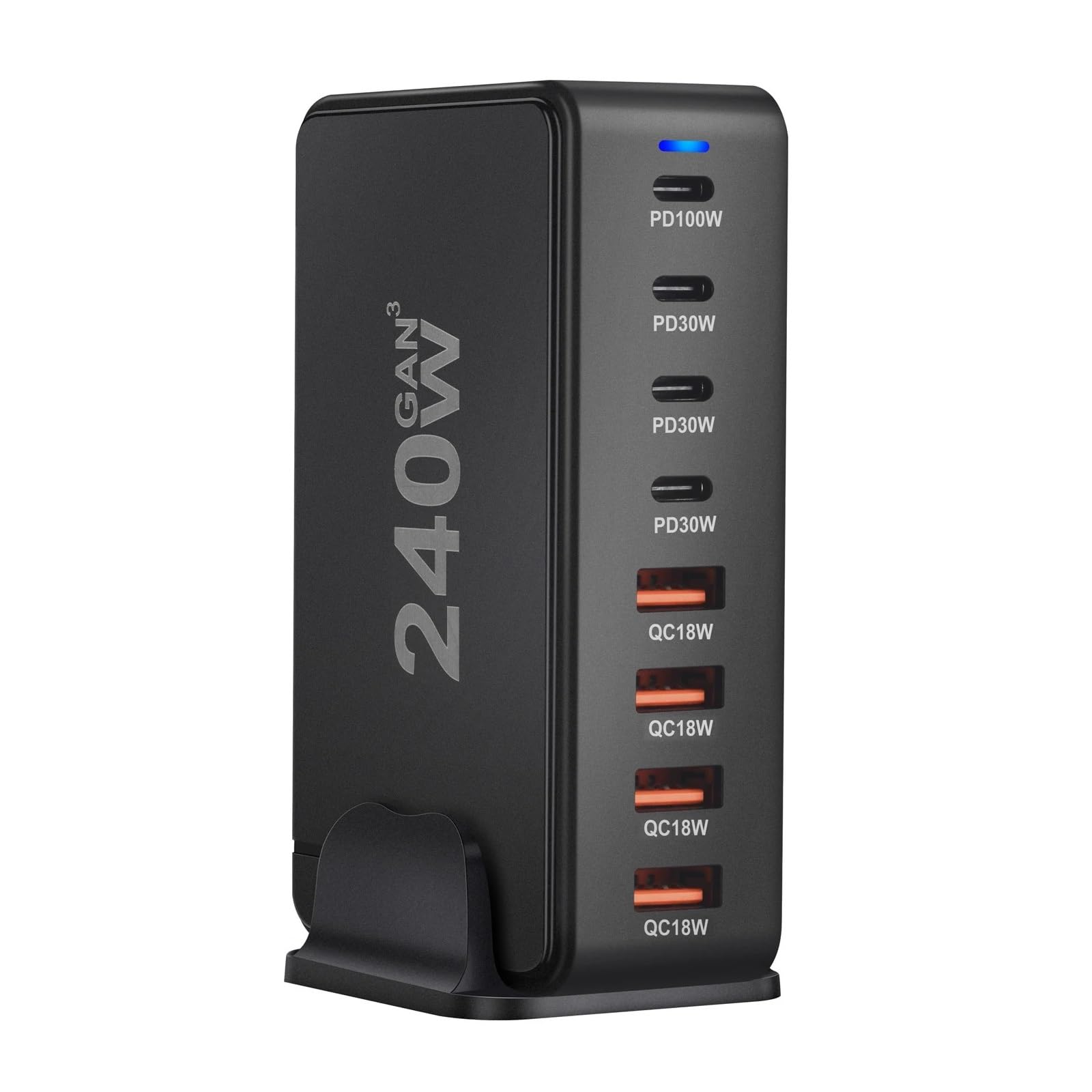 240W Desktop GaN Charger 8-port USB Type C PD Charger Fast Charge 3.0 USB Type C Fast Charger Mobile USB Charger(240W-U-K-White)