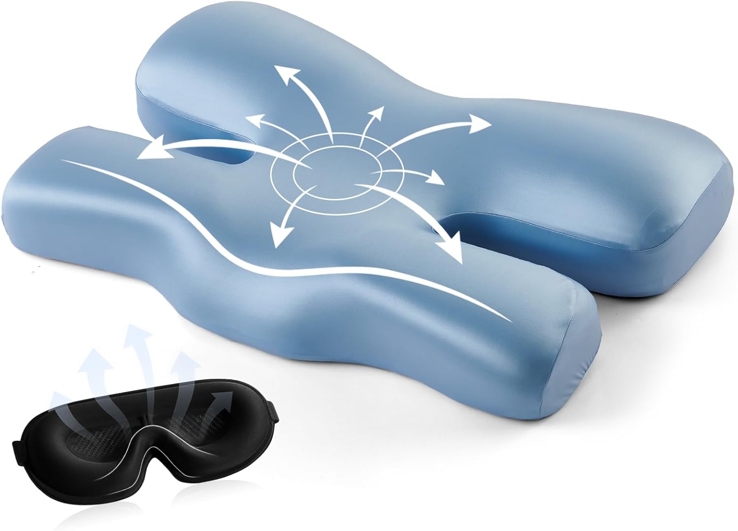 Ergonomic Design Beauty Pillow, Soft Skin Silk Memory Foam Anti Aging Pillow Reduce Sleep Line & Side Sleeper Wrinkle Prevention, Back Sleeping Pillows for Neck Face Support with a 3D Sleep Eye Mask
