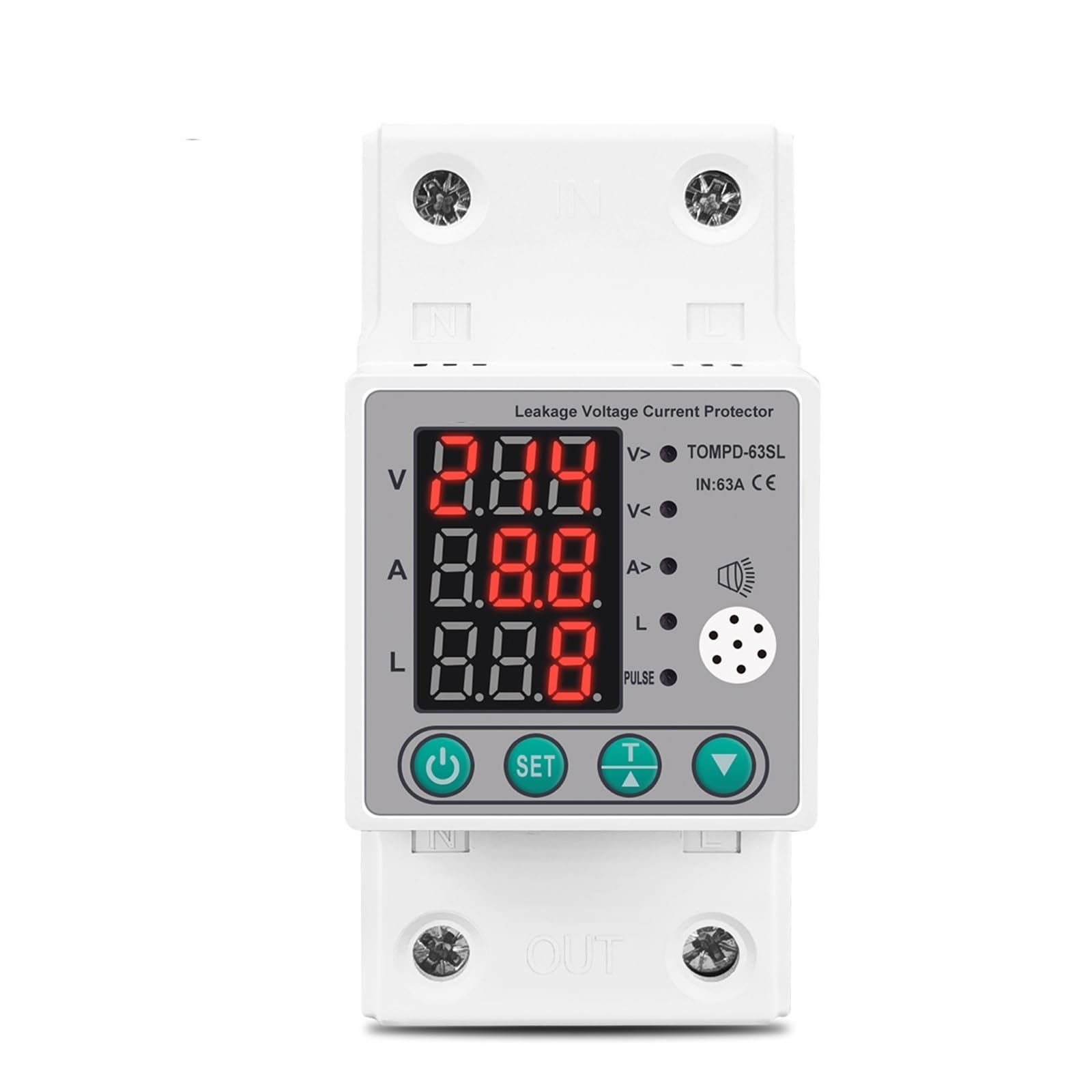 GVBAEPIEO Din Rail 63A Automatic Reconnect Over and Under Voltage Current Leakage Protection Surge Protector Relay 1Pcs