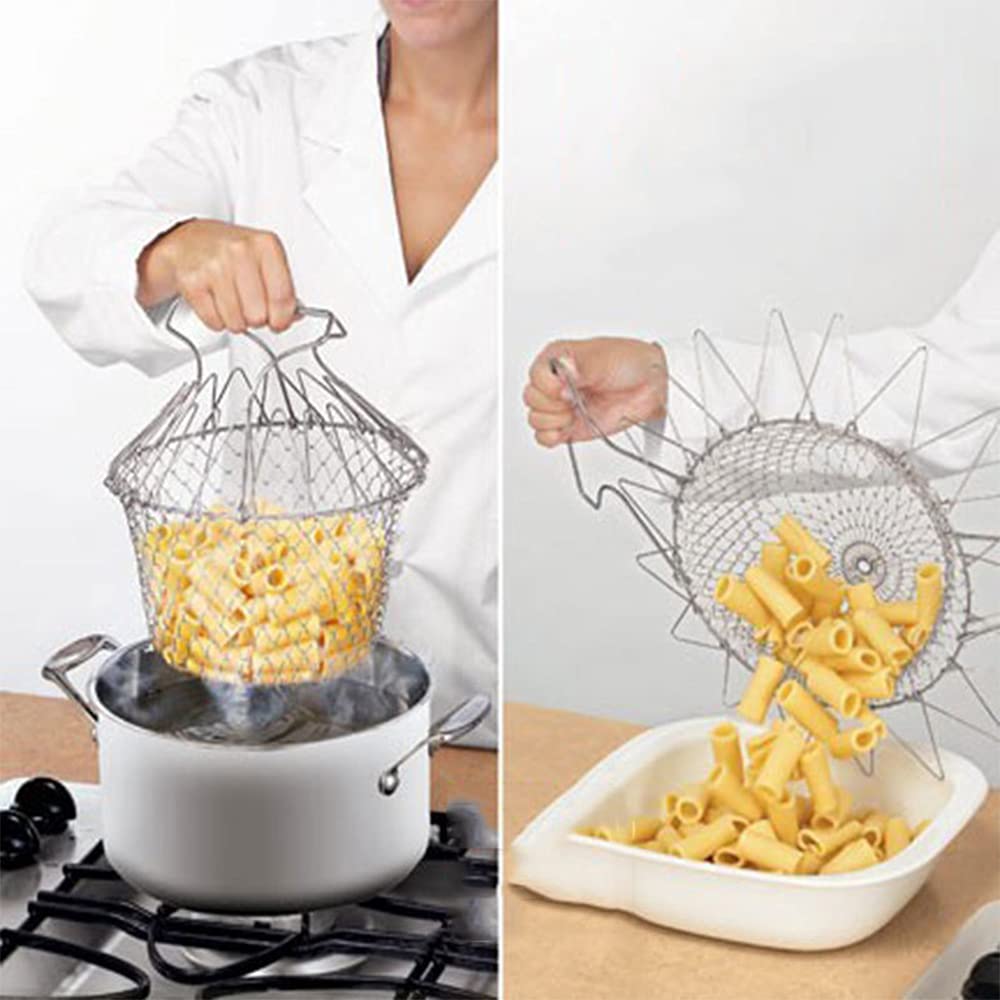Enjuague de Vapor Plegable Fry Fry Chef Cesta Magic Cesta de Malla Cesta de Malla Cocina Neto Cocina Acero Inoxidable Colador de Herramientas de Cocina