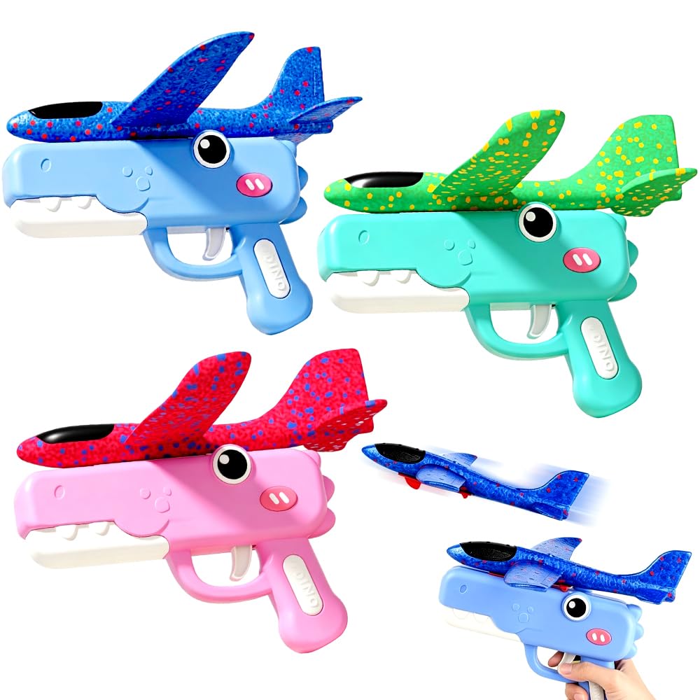 Airplane Launcher Toy, Foam Airplane Toys Throwing Glider Plane Foam Throwing Glider Plane with Catapult Gunrthday Gun Foams Flying Toy Outdoor Sports Shooting Game Birthday Carnival Accessories