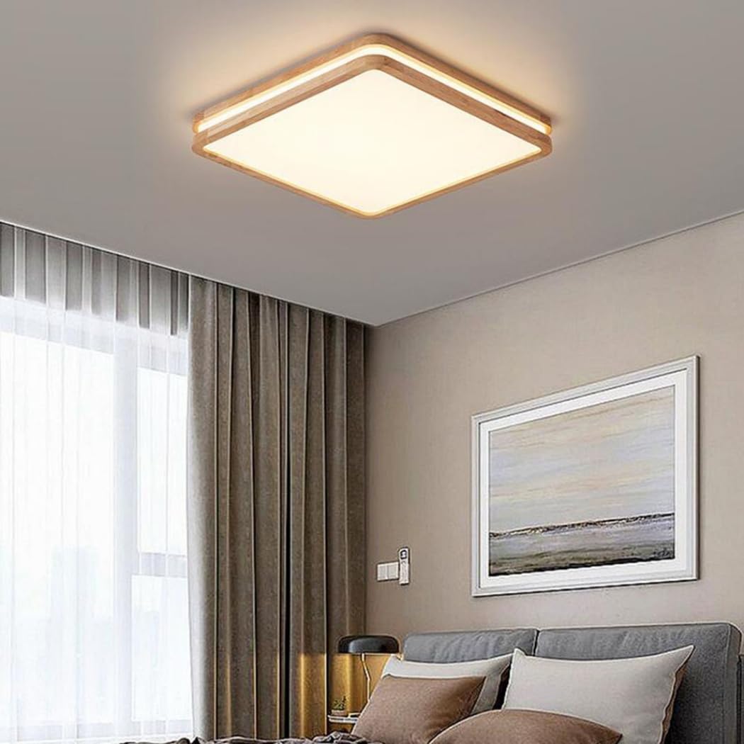 Trójkolorowa Lampa Sufitowa Z Funkcją Ściemniania Drewniane Kwadratowe Lampy Sufitowe LED Do Wnętrz Cienka Płaska Nowoczesna Oprawa Oświetleniowa Do Montażu Podtynkowego z Akrylowym Kloszem KNBVFHG