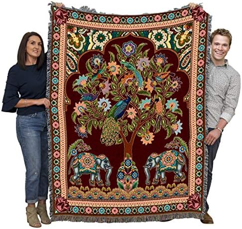 Pure Country Weavers Asian Elephants Blanket - Tree of Life Gift Tapestry Throw Woven from Cotton - Made in The USA (72x54)